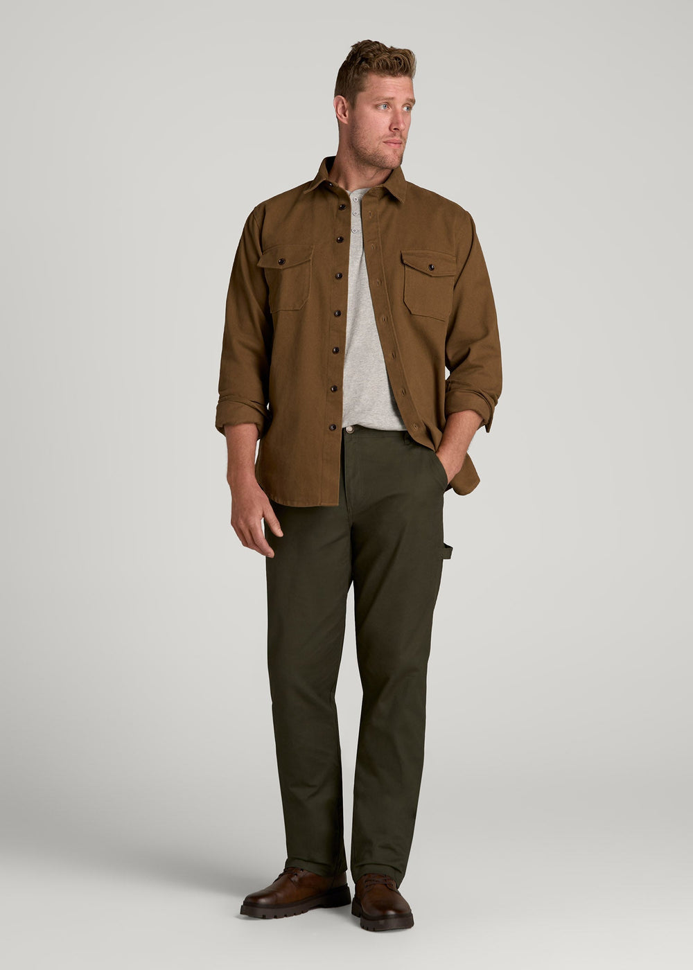 American Tall Discount | LJ&S Stretch Canvas REGULAR-FIT Carpenter's Pants for Tall Men in Thyme Green