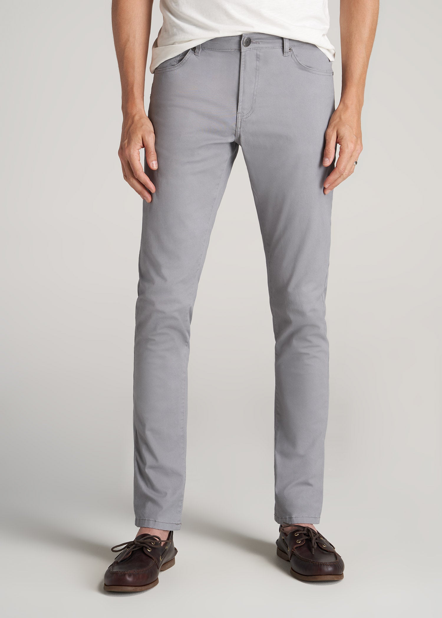 American Tall Sale | Carman TAPERED Fit Five Pocket Pants for Tall Men in Pebble Grey