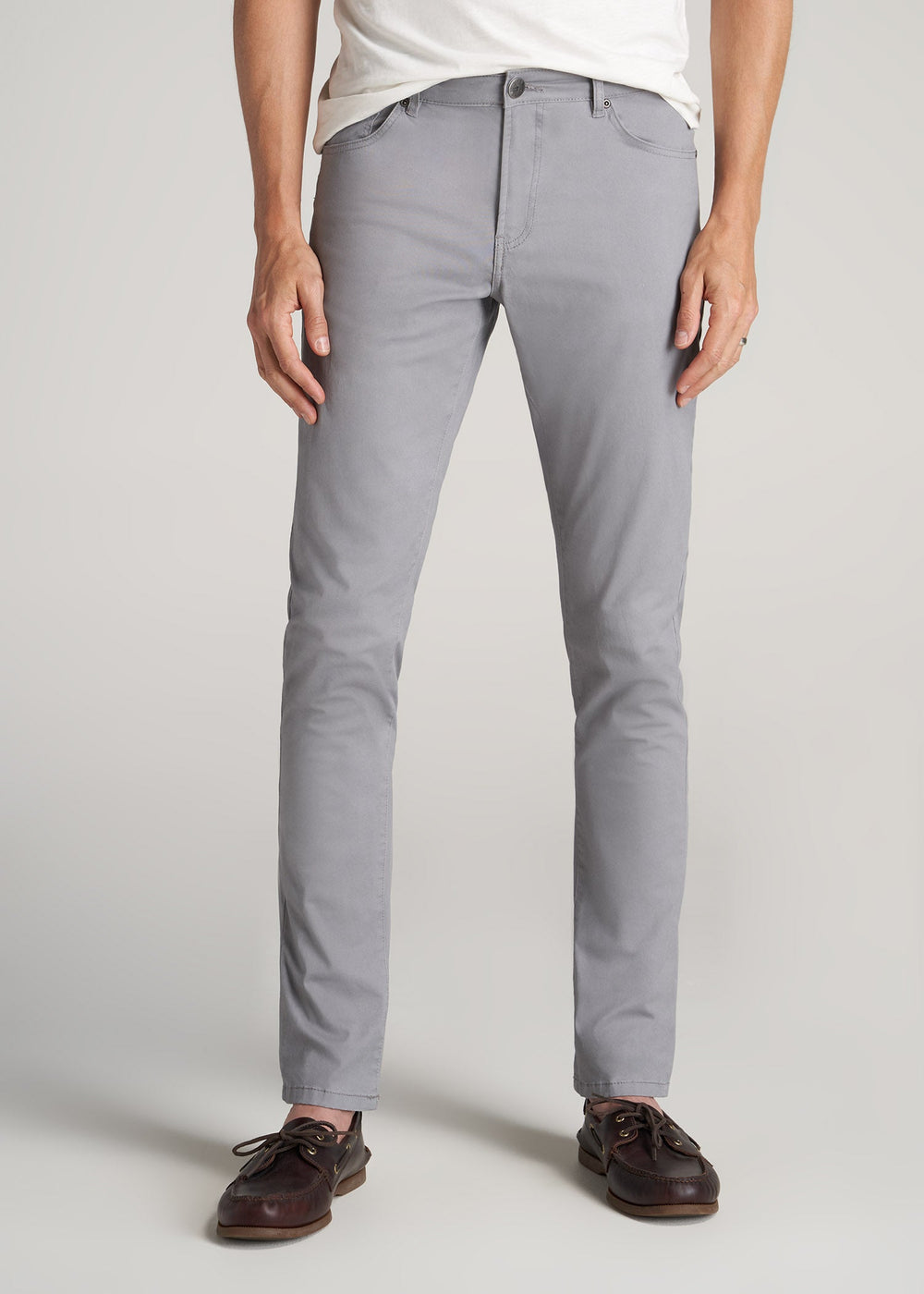 American Tall Sale | Carman TAPERED Fit Five Pocket Pants for Tall Men in Pebble Grey