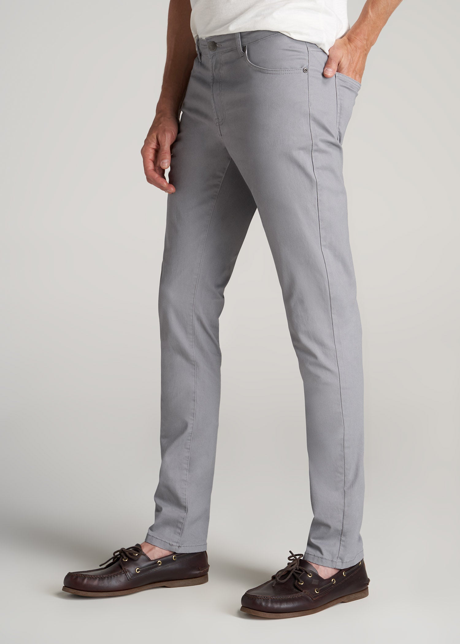American Tall Sale | Carman TAPERED Fit Five Pocket Pants for Tall Men in Pebble Grey