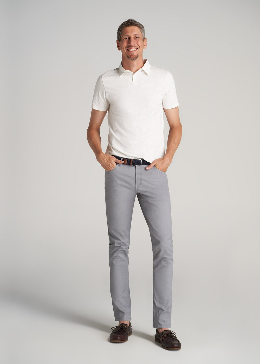 American Tall Sale | Carman TAPERED Fit Five Pocket Pants for Tall Men in Pebble Grey