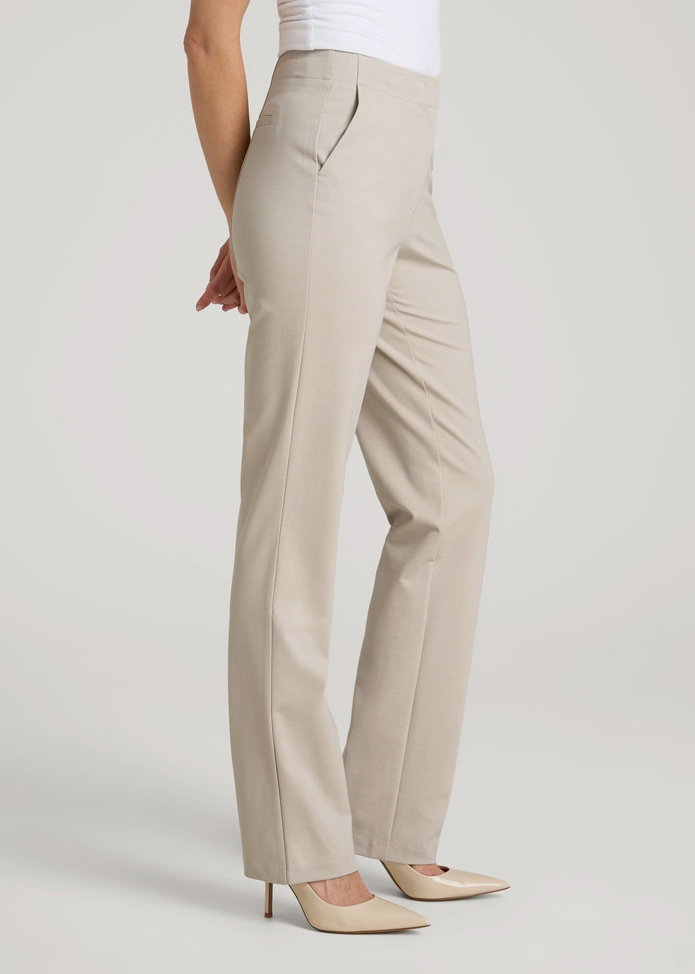 American Tall Outlet | Freedom Flex Slim Straight Leg Dress Pants for Tall Women in Stone