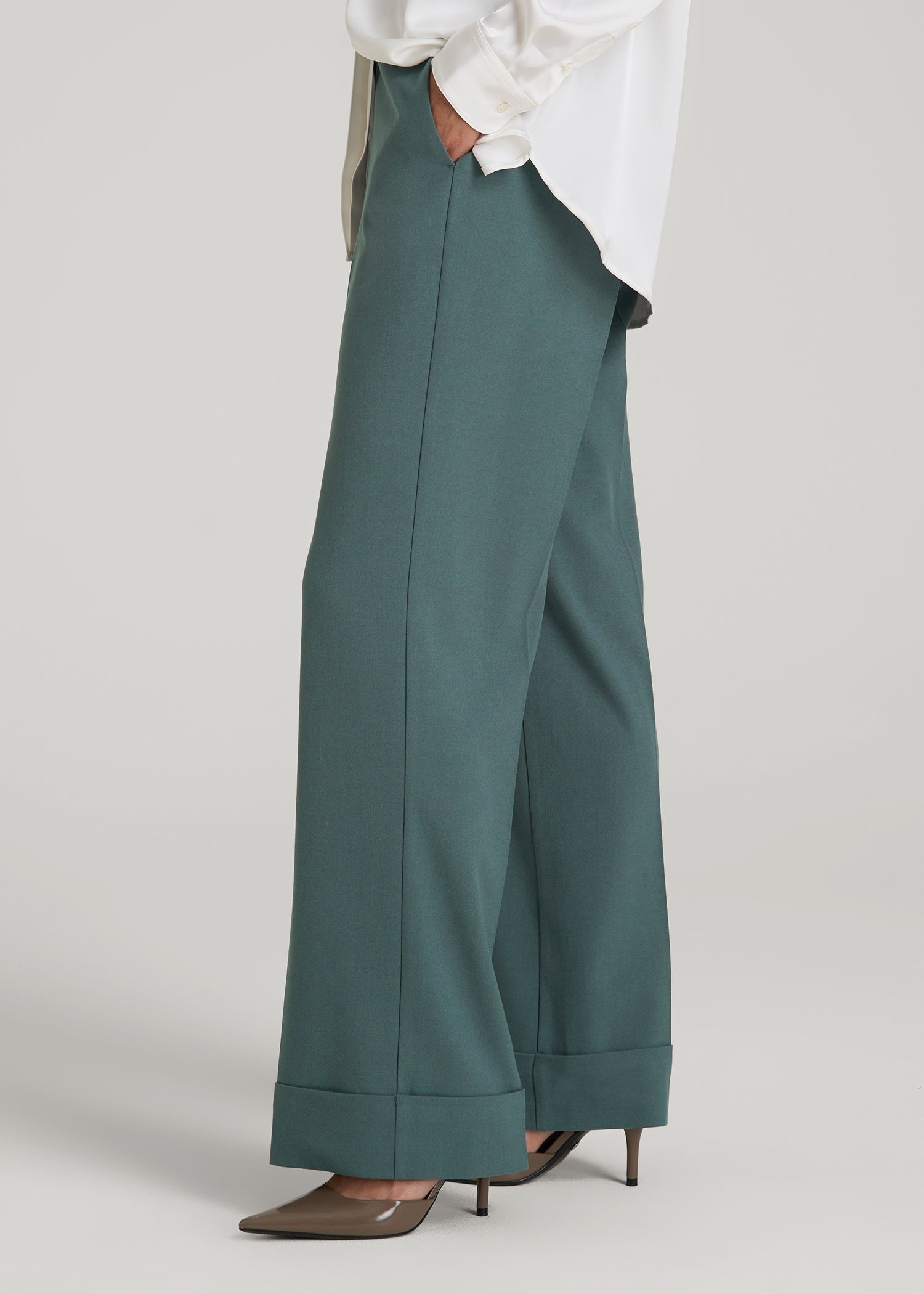 American Tall For Sale | Wide-Leg Cuffed Pants for Tall Women in Balsam Green