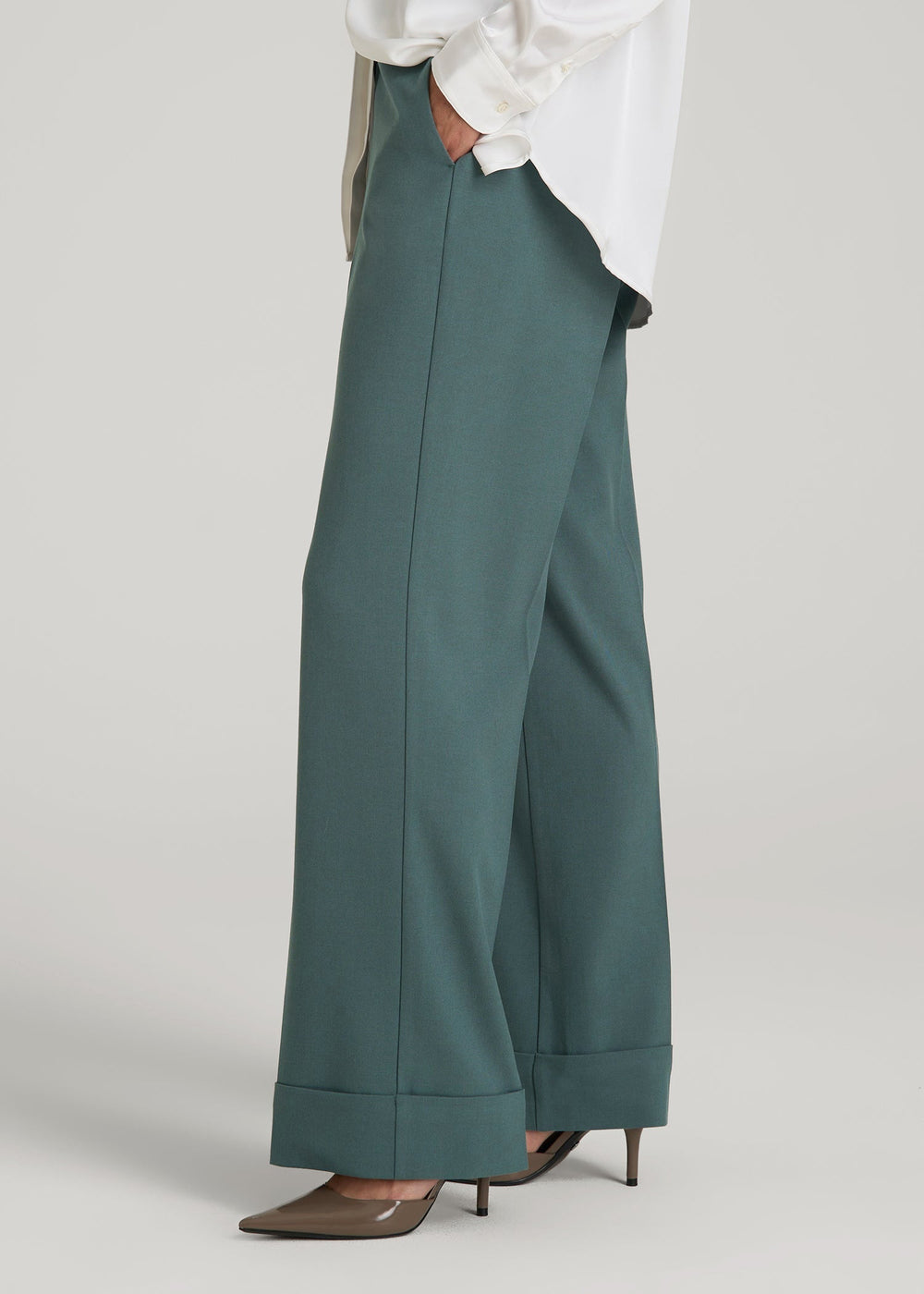 American Tall For Sale | Wide-Leg Cuffed Pants for Tall Women in Balsam Green