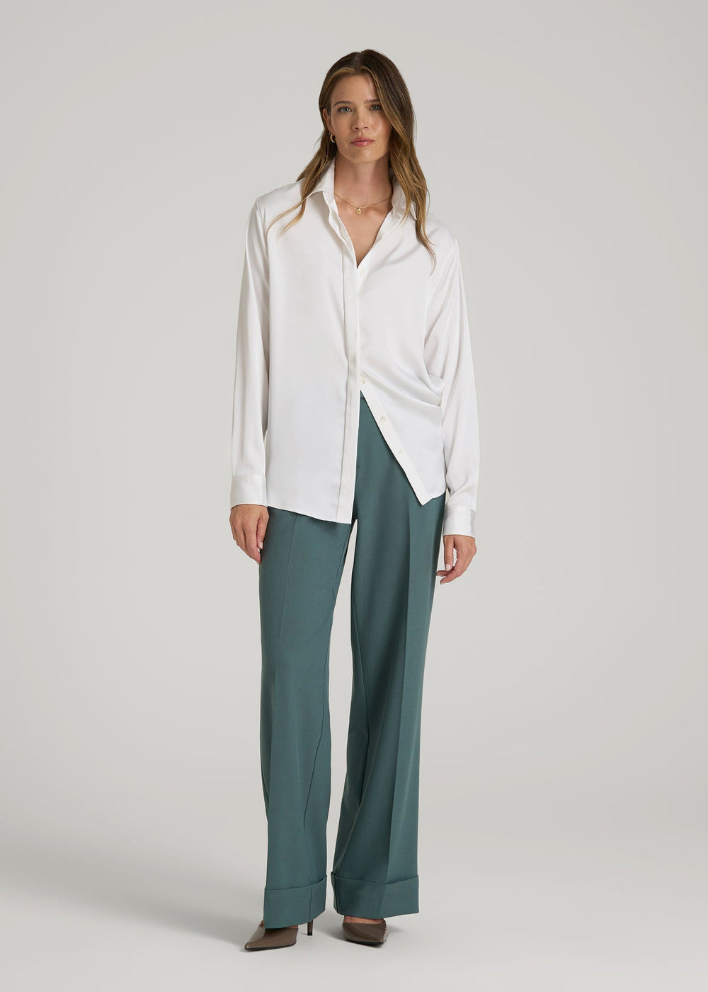 American Tall For Sale | Wide-Leg Cuffed Pants for Tall Women in Balsam Green