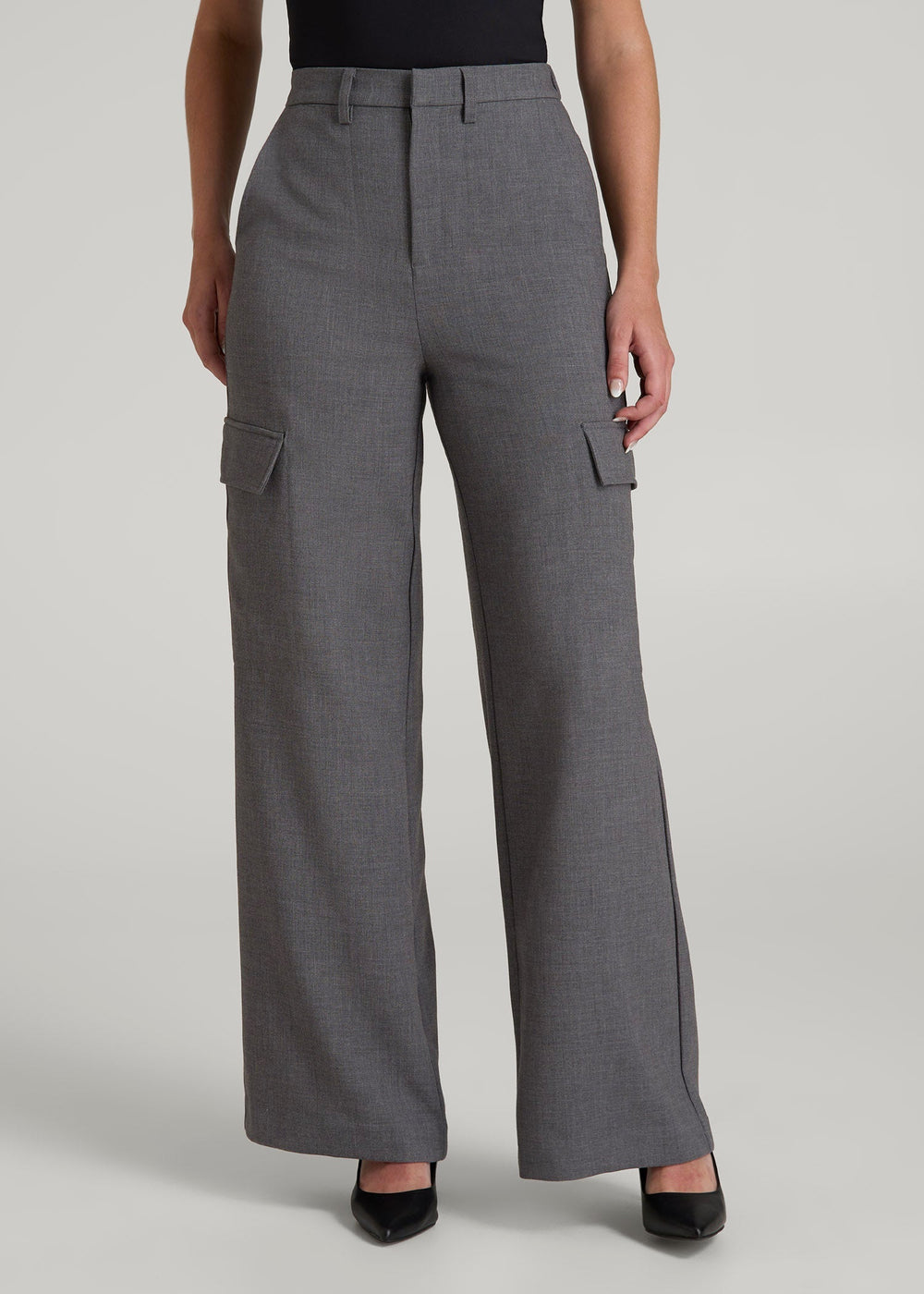 American Tall Discount | Cargo Wide Leg Dress Pants for Tall Women in Graphic Charcoal