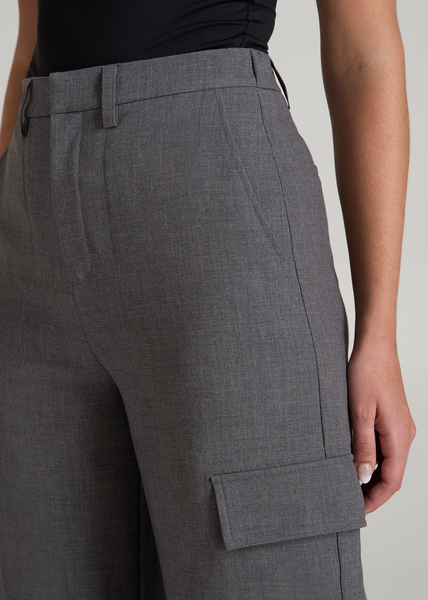 American Tall Discount | Cargo Wide Leg Dress Pants for Tall Women in Graphic Charcoal