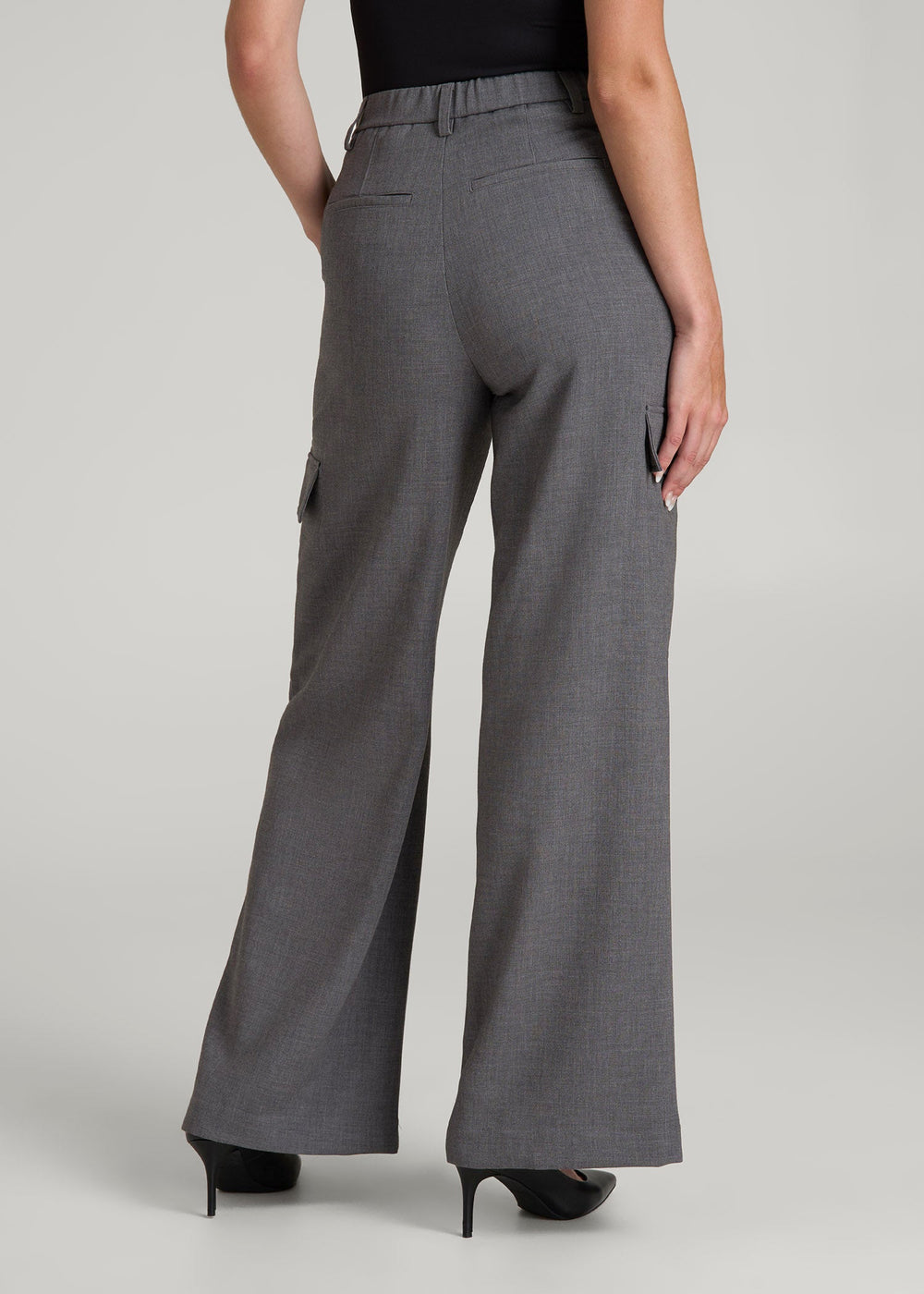 American Tall Discount | Cargo Wide Leg Dress Pants for Tall Women in Graphic Charcoal