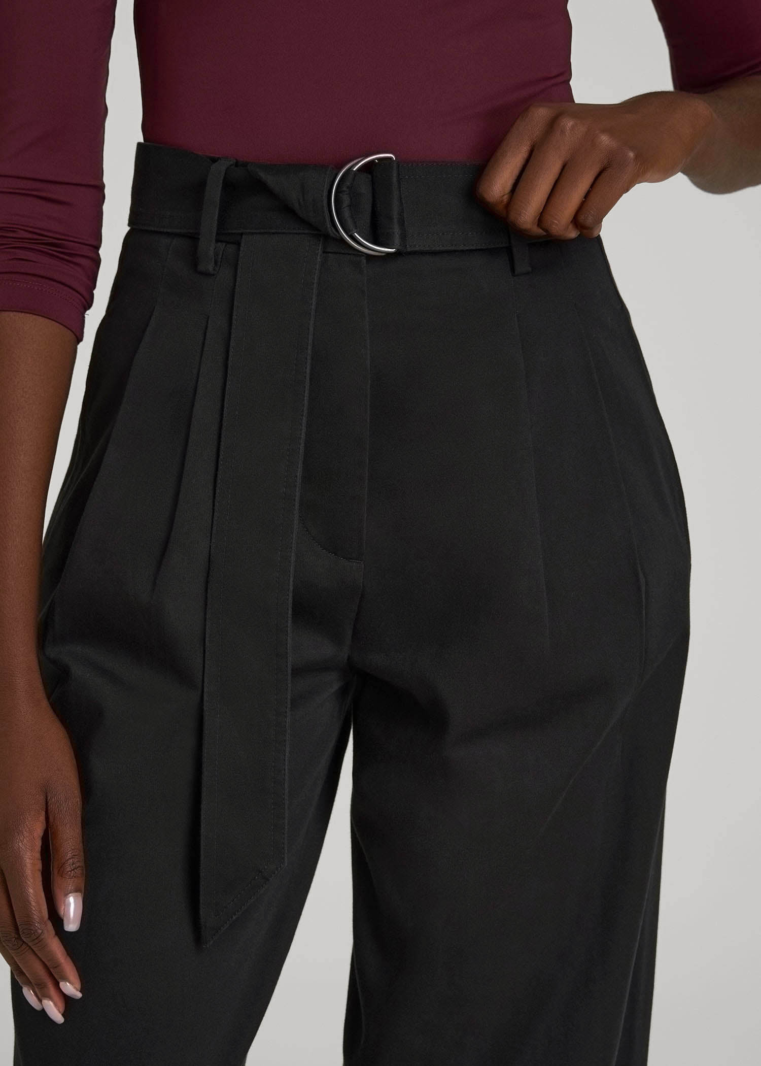 American Tall Online | Pleated Wide Leg Chino With Belt for Tall Women in Deep Black