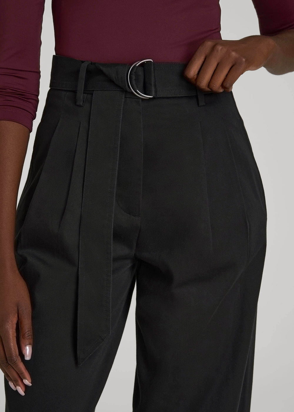 American Tall Online | Pleated Wide Leg Chino With Belt for Tall Women in Deep Black