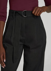 American Tall Online | Pleated Wide Leg Chino With Belt for Tall Women in Deep Black