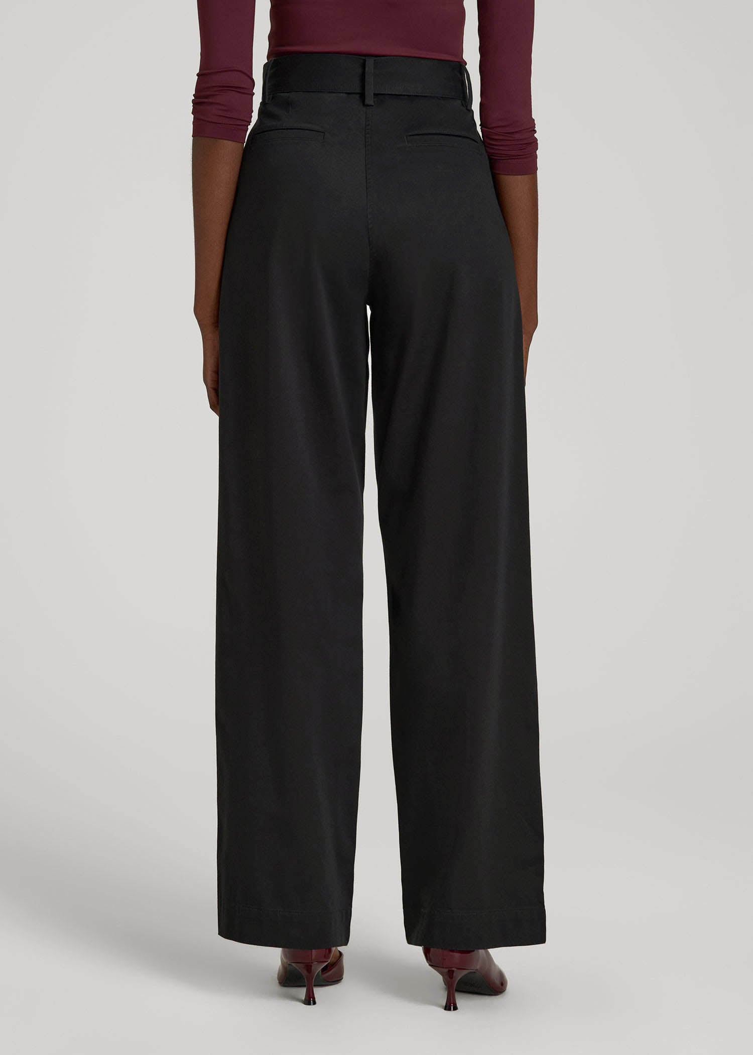 American Tall Online | Pleated Wide Leg Chino With Belt for Tall Women in Deep Black