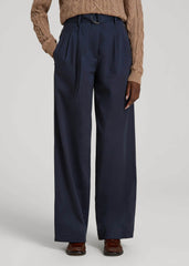 American Tall Outlet | Pleated Wide Leg Chino With Belt for Tall Women in True Navy