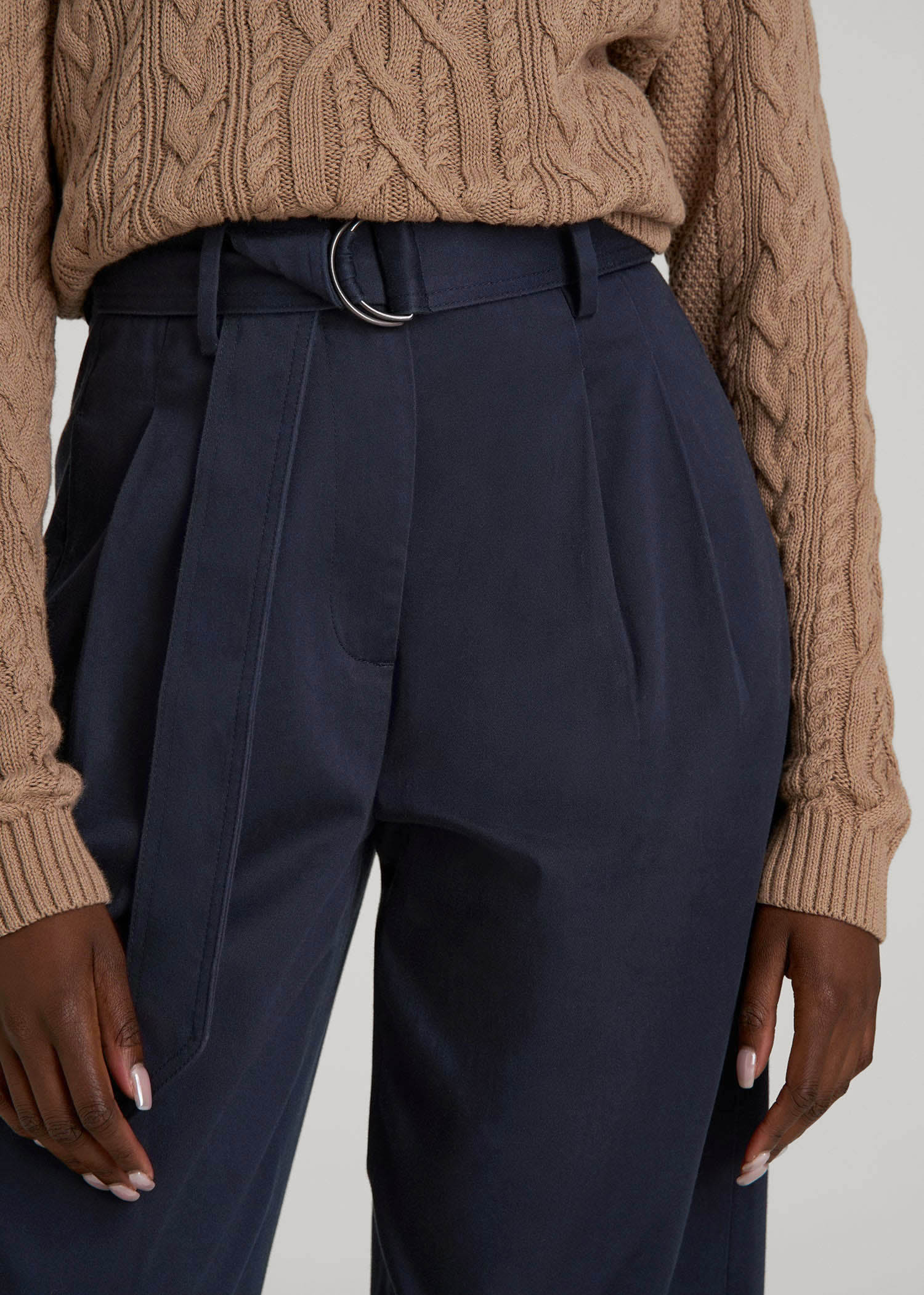 American Tall Outlet | Pleated Wide Leg Chino With Belt for Tall Women in True Navy