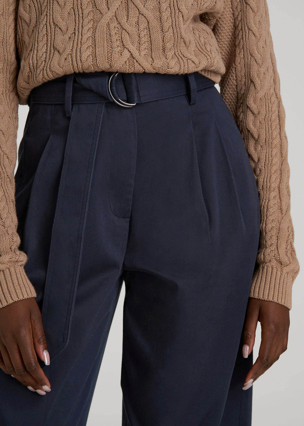 American Tall Outlet | Pleated Wide Leg Chino With Belt for Tall Women in True Navy