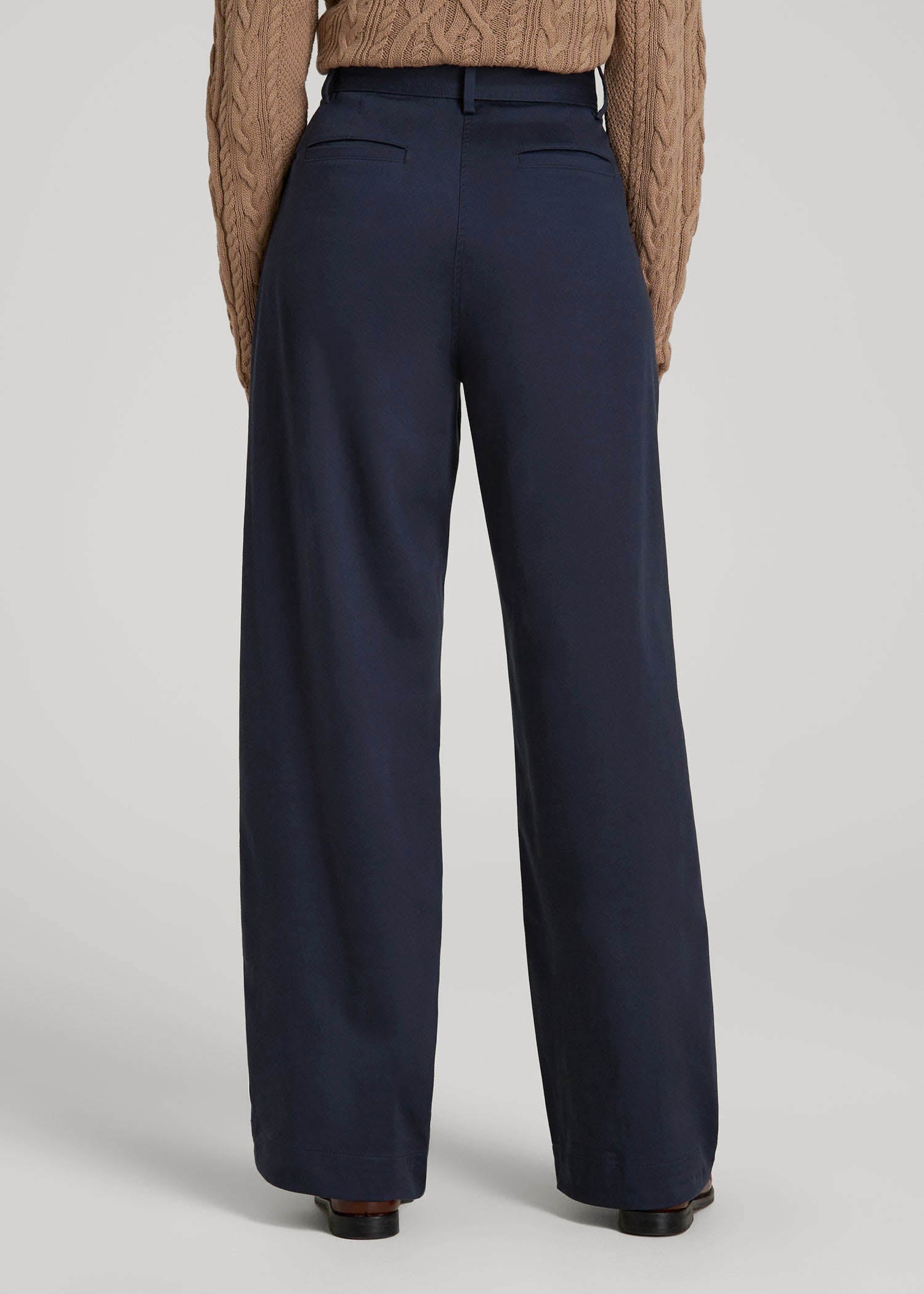 American Tall Outlet | Pleated Wide Leg Chino With Belt for Tall Women in True Navy