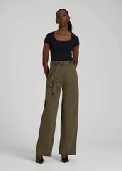 American Tall Online Shop | Pleated Wide Leg Chino With Belt for Tall Women in Forest Night