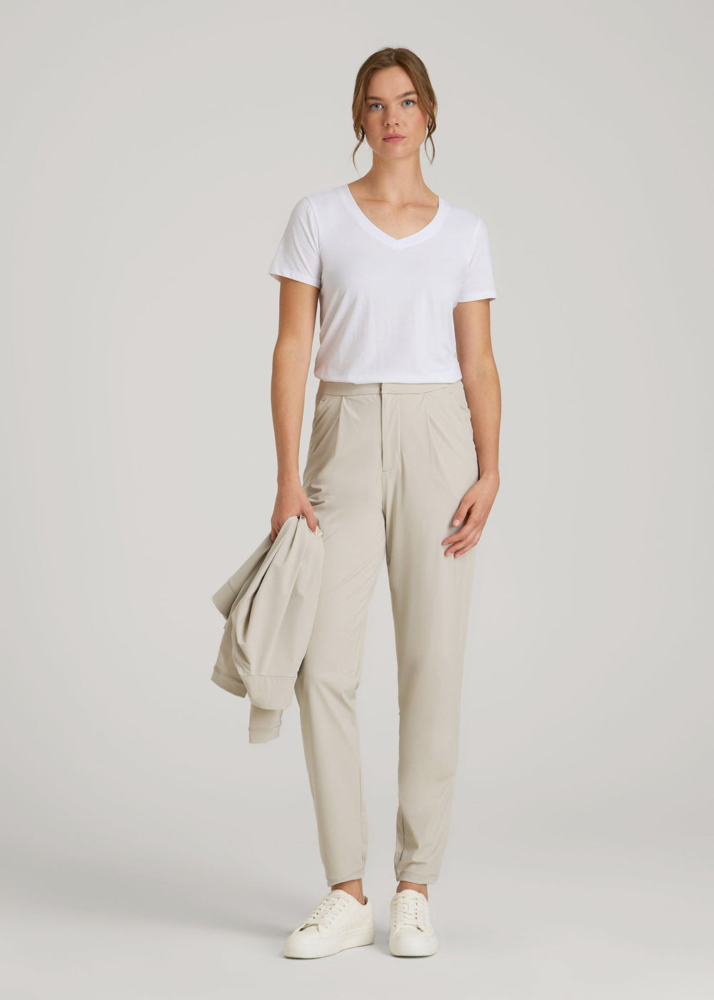 American Tall Online | Commuter Pleated Jogger Pant for Tall Women in Stone