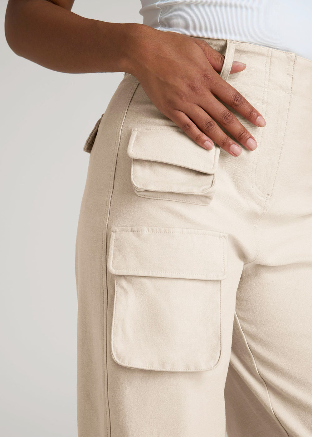 American Tall Online Shop | High-Waist Flat Front Cargo Pants for Tall Women in Stone