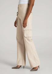 American Tall Online Shop | High-Waist Flat Front Cargo Pants for Tall Women in Stone