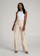 American Tall Online Shop | High-Waist Flat Front Cargo Pants for Tall Women in Stone