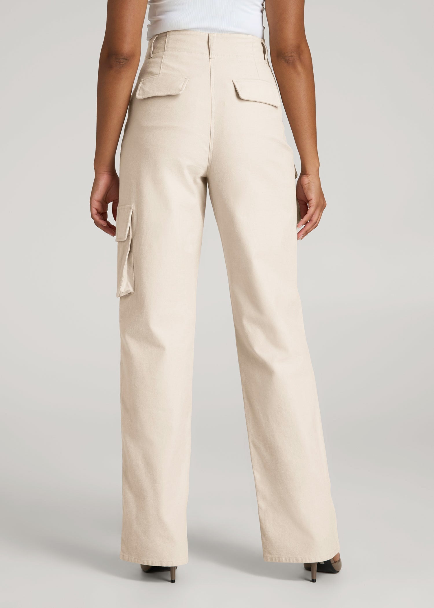 American Tall Online Shop | High-Waist Flat Front Cargo Pants for Tall Women in Stone