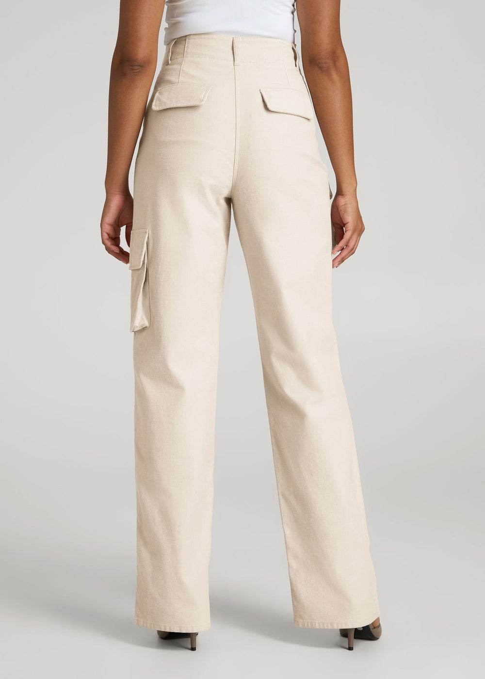 American Tall Online Shop | High-Waist Flat Front Cargo Pants for Tall Women in Stone