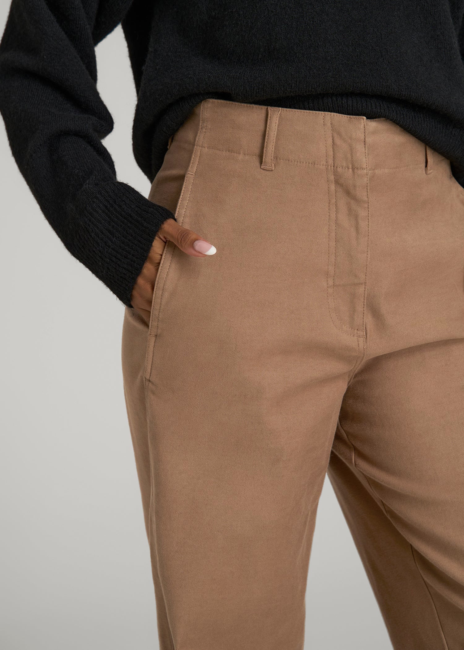 American Tall Discount | High Rise Wide Leg Flat Front Chinos for Tall Women in Fawn
