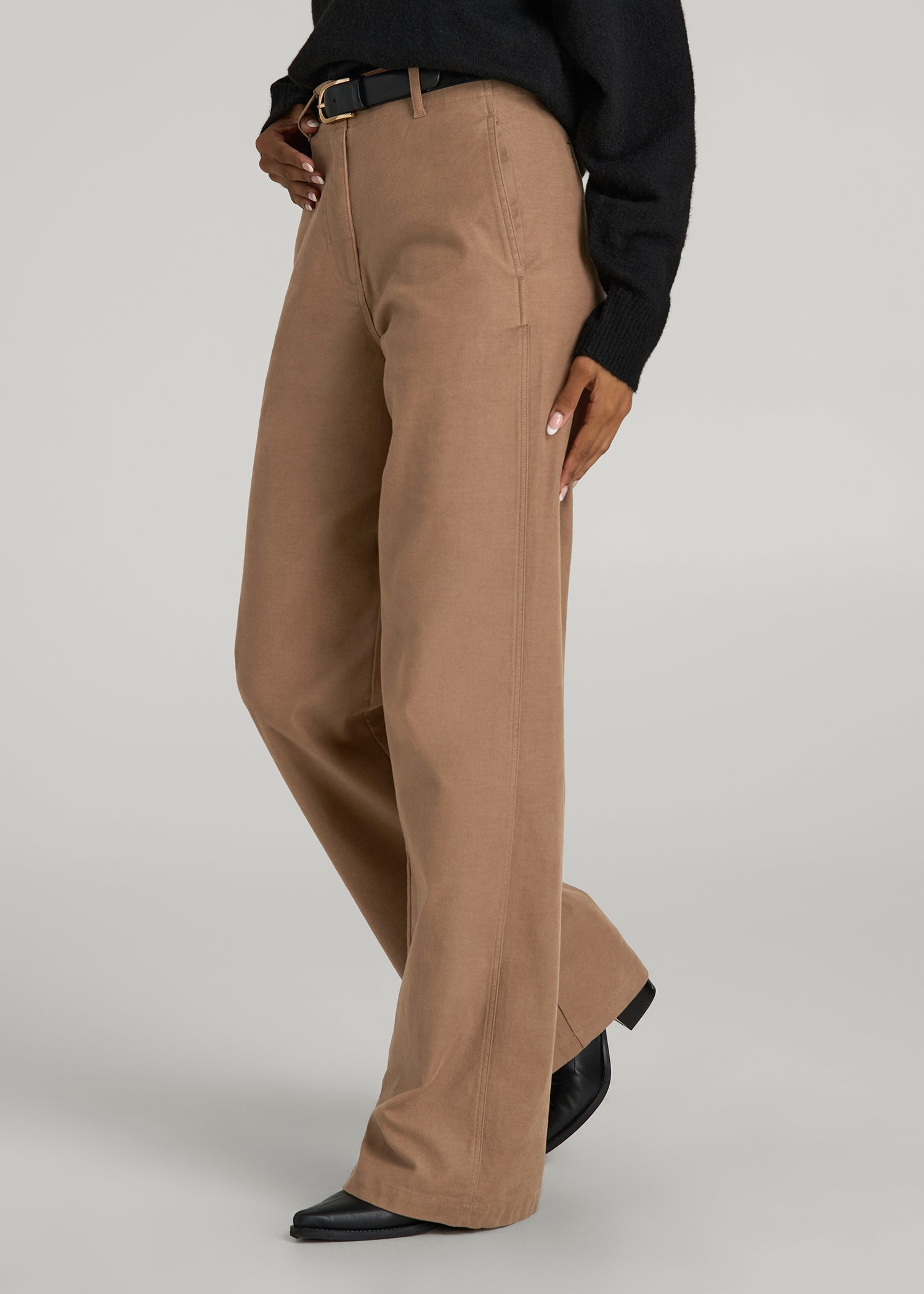 American Tall Discount | High Rise Wide Leg Flat Front Chinos for Tall Women in Fawn