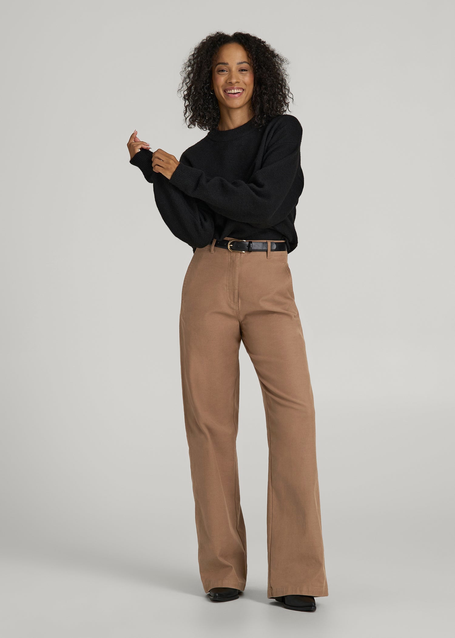 American Tall Discount | High Rise Wide Leg Flat Front Chinos for Tall Women in Fawn