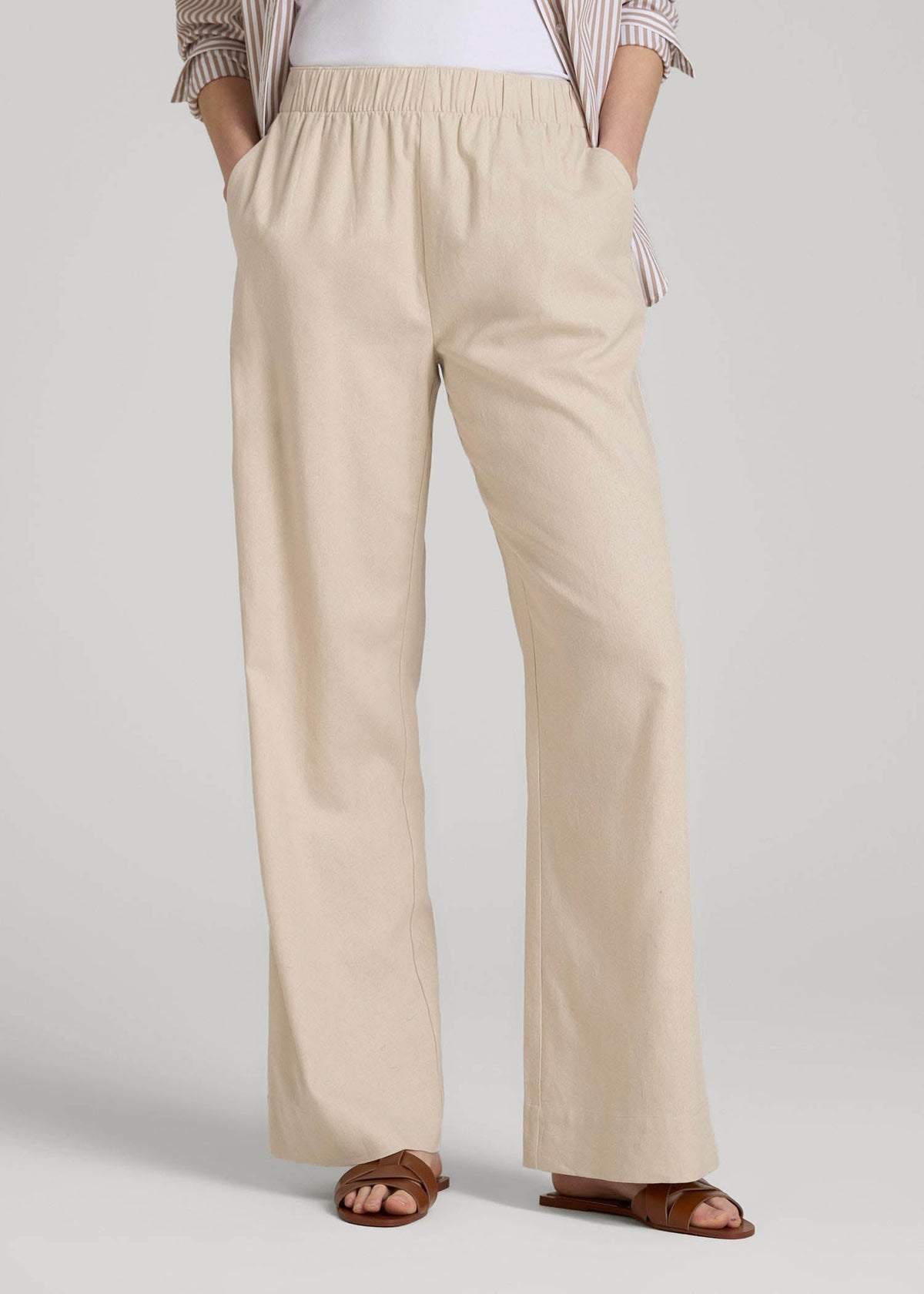 American Tall Online | Pull On Wide Leg Linen Pants for Tall Women in Light Stone
