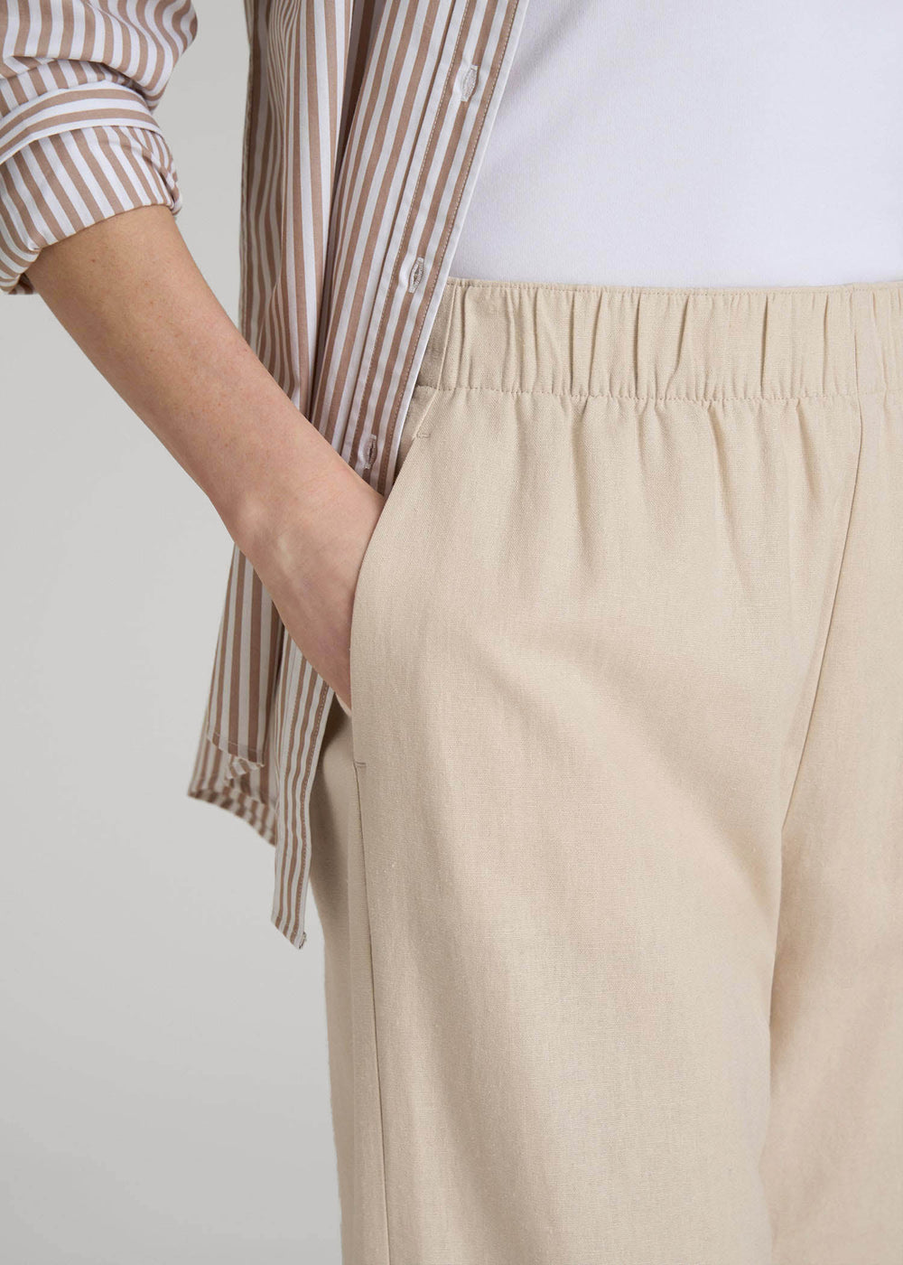 American Tall Online | Pull On Wide Leg Linen Pants for Tall Women in Light Stone