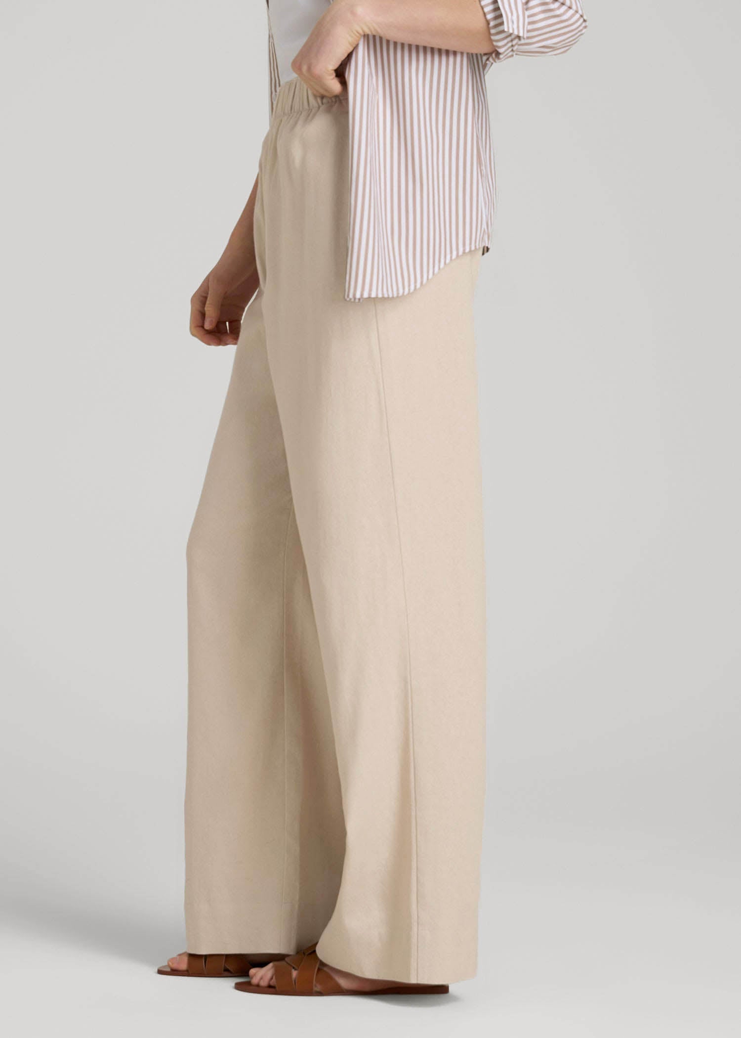American Tall Online | Pull On Wide Leg Linen Pants for Tall Women in Light Stone