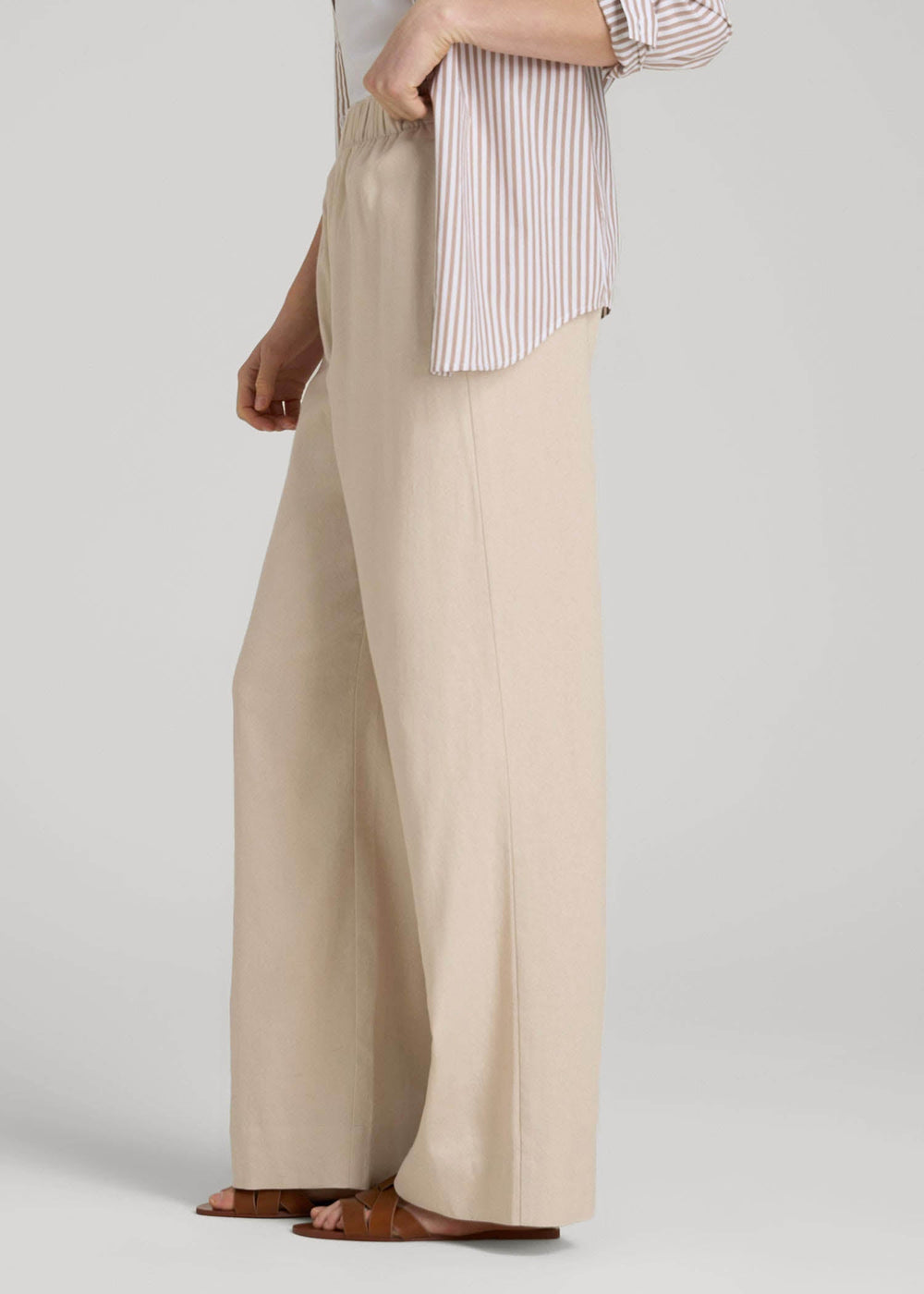 American Tall Online | Pull On Wide Leg Linen Pants for Tall Women in Light Stone