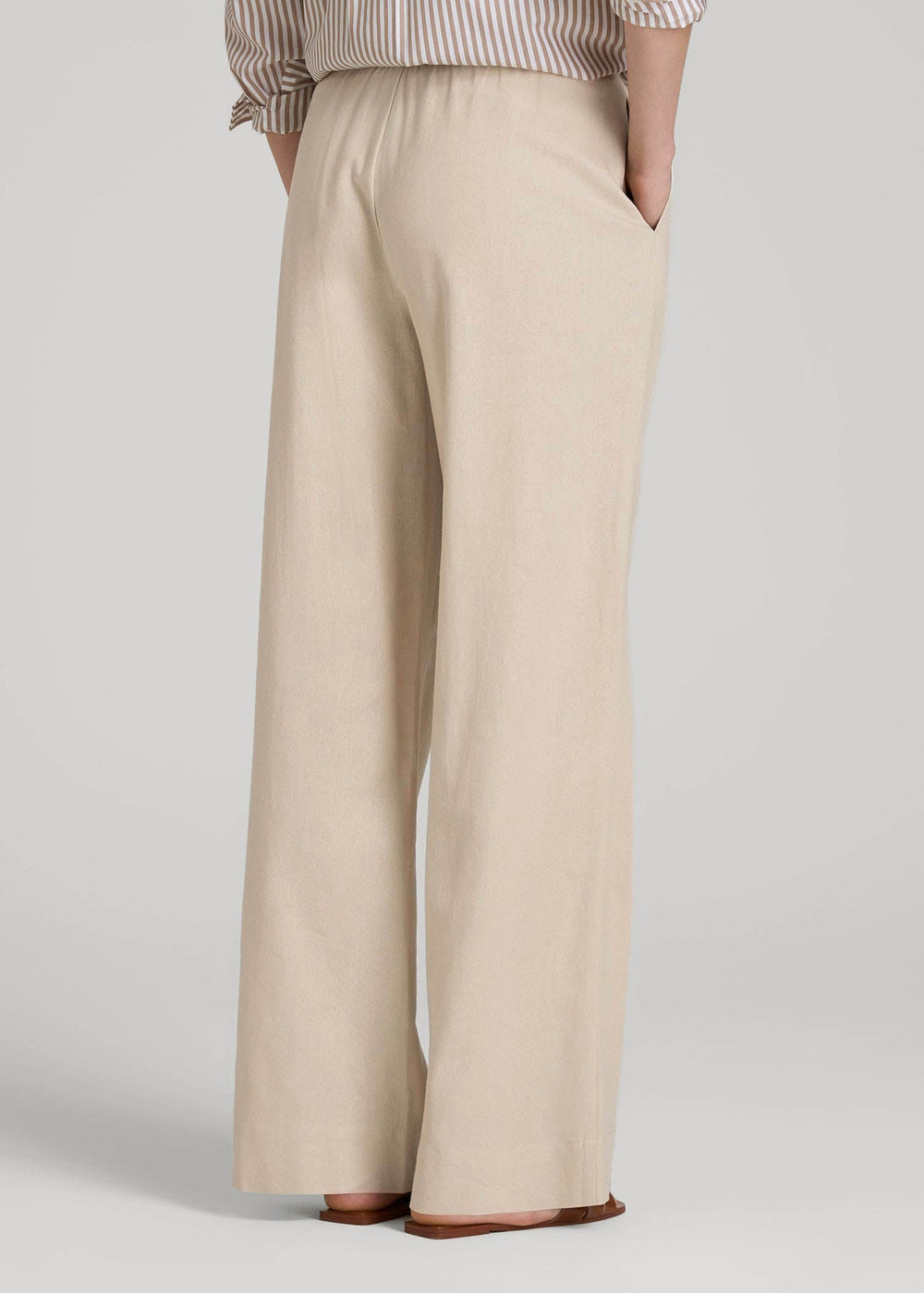 American Tall Online | Pull On Wide Leg Linen Pants for Tall Women in Light Stone