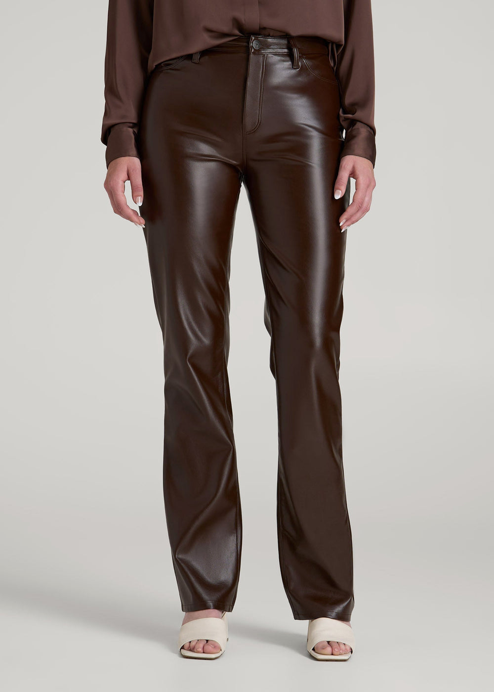 American Tall Sale | True Touch Leather Straight Leg Pants for Tall Women in Espresso
