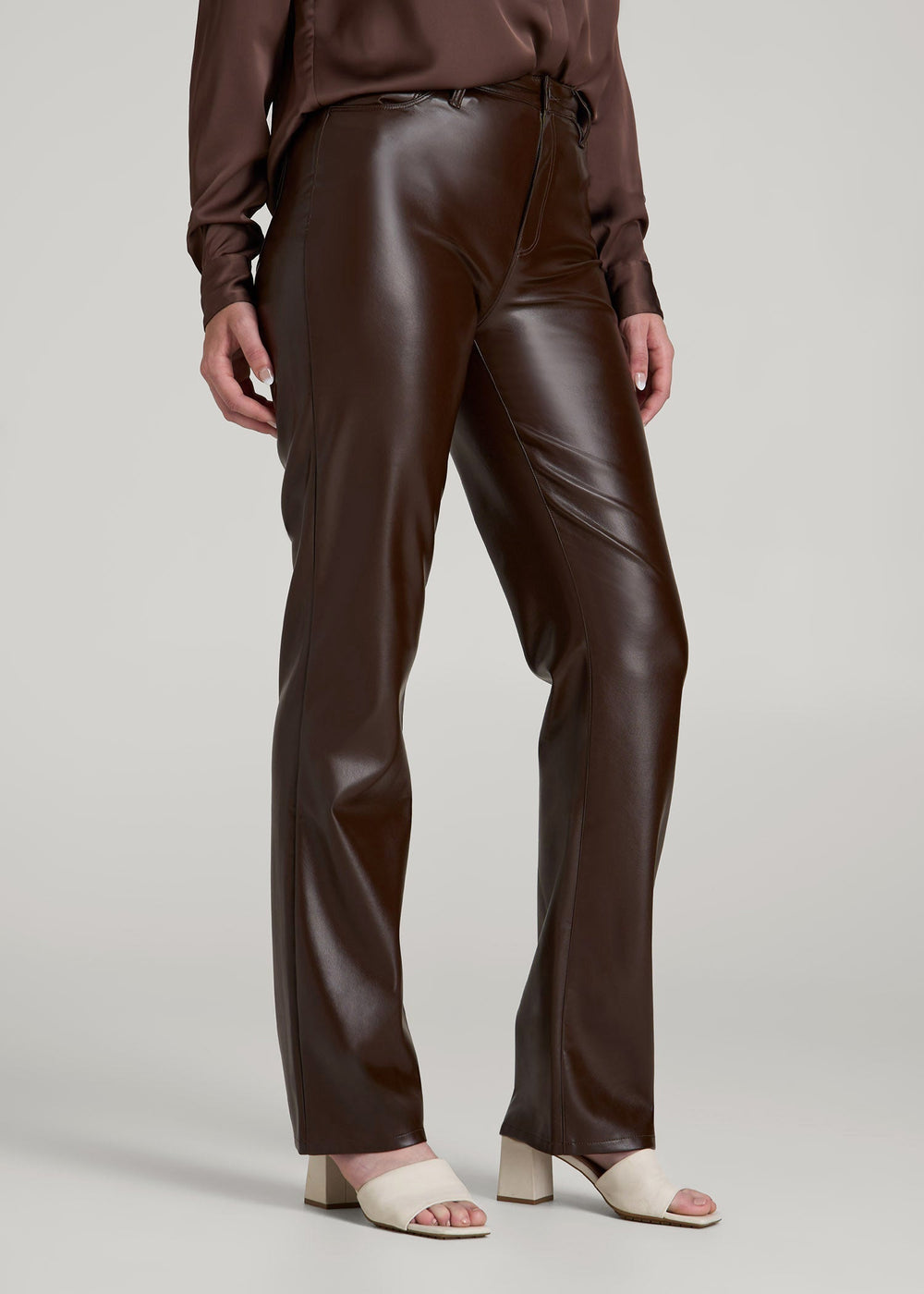American Tall Sale | True Touch Leather Straight Leg Pants for Tall Women in Espresso