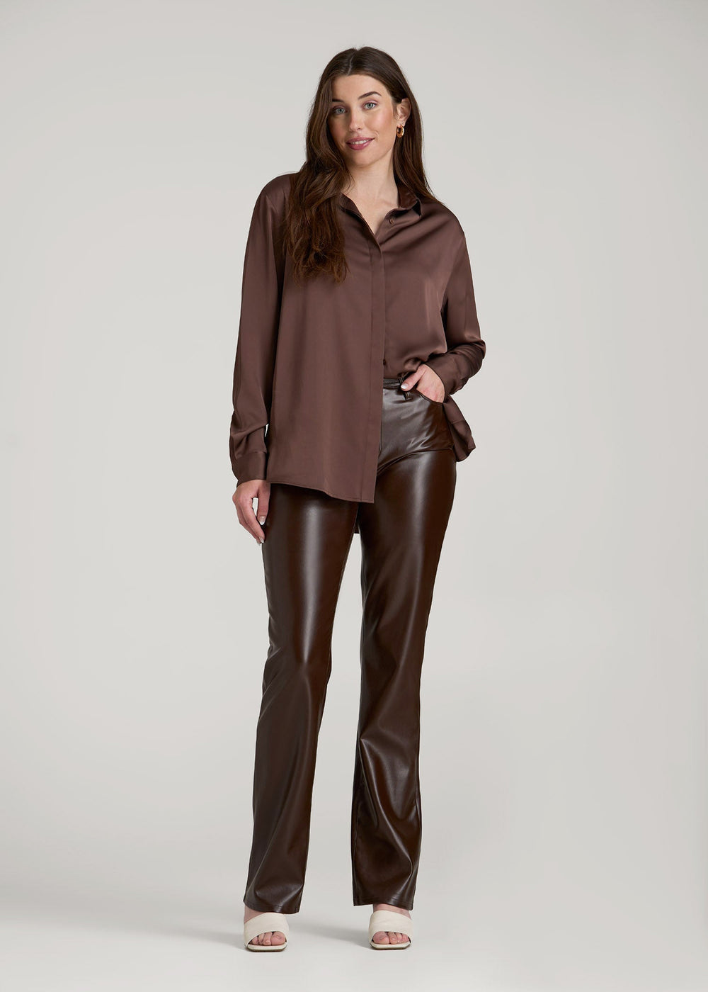 American Tall Sale | True Touch Leather Straight Leg Pants for Tall Women in Espresso