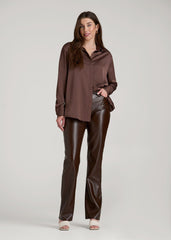 American Tall Sale | True Touch Leather Straight Leg Pants for Tall Women in Espresso