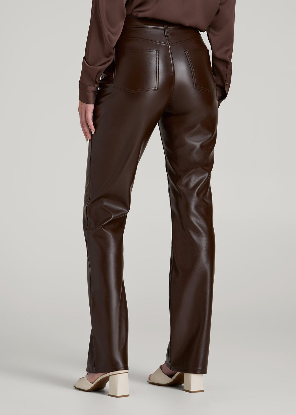 American Tall Sale | True Touch Leather Straight Leg Pants for Tall Women in Espresso