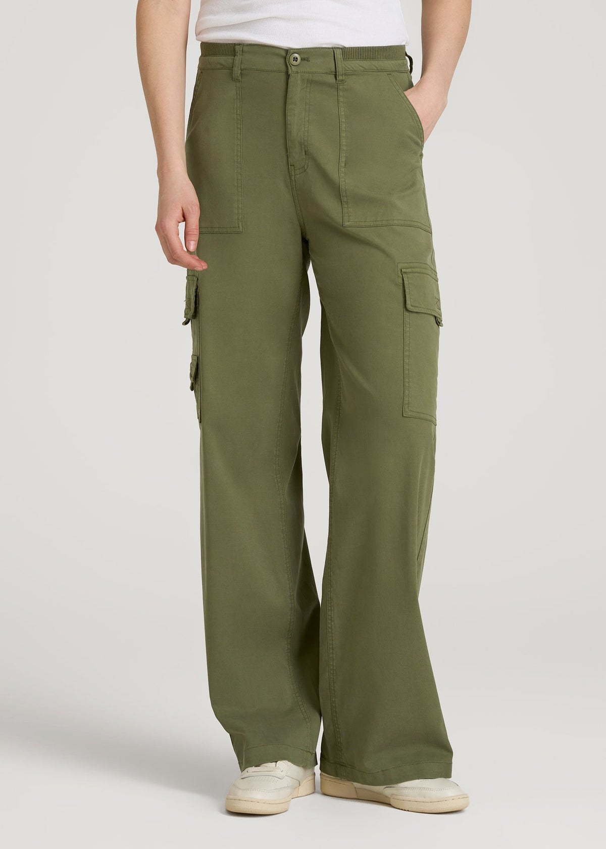 American Tall Discount | Garment Dyed Wide Leg Cargo Pants for Tall Women in Bright Olive