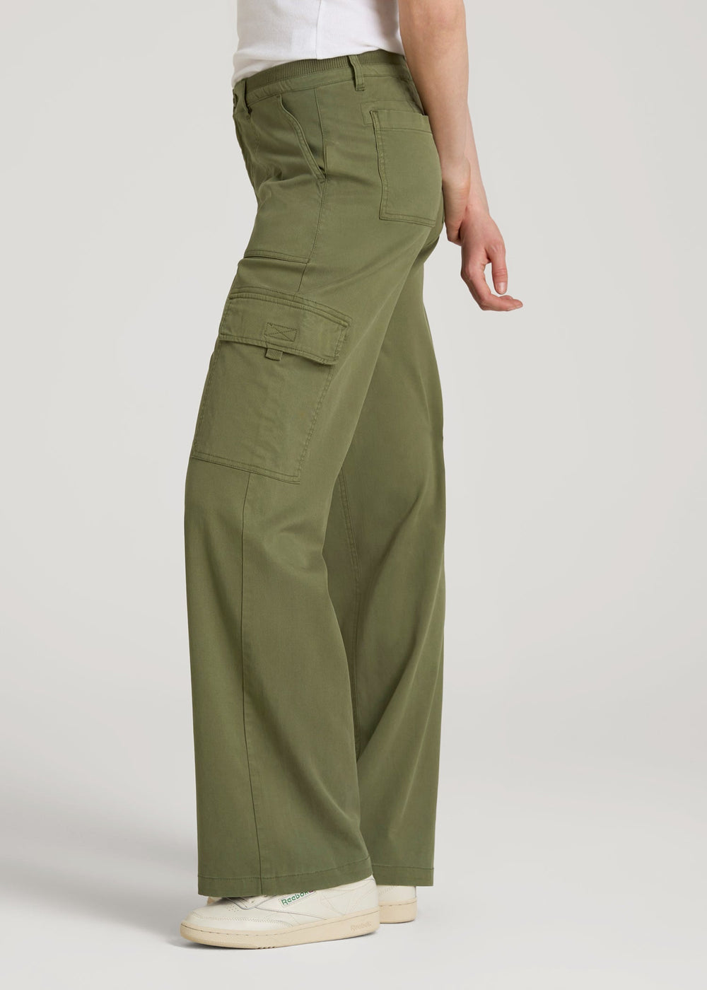 American Tall Discount | Garment Dyed Wide Leg Cargo Pants for Tall Women in Bright Olive