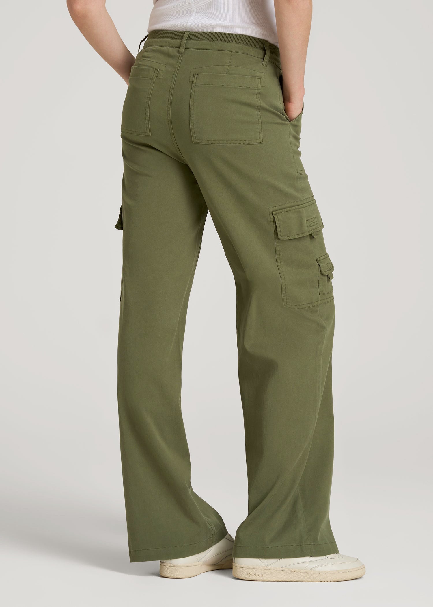 American Tall Discount | Garment Dyed Wide Leg Cargo Pants for Tall Women in Bright Olive