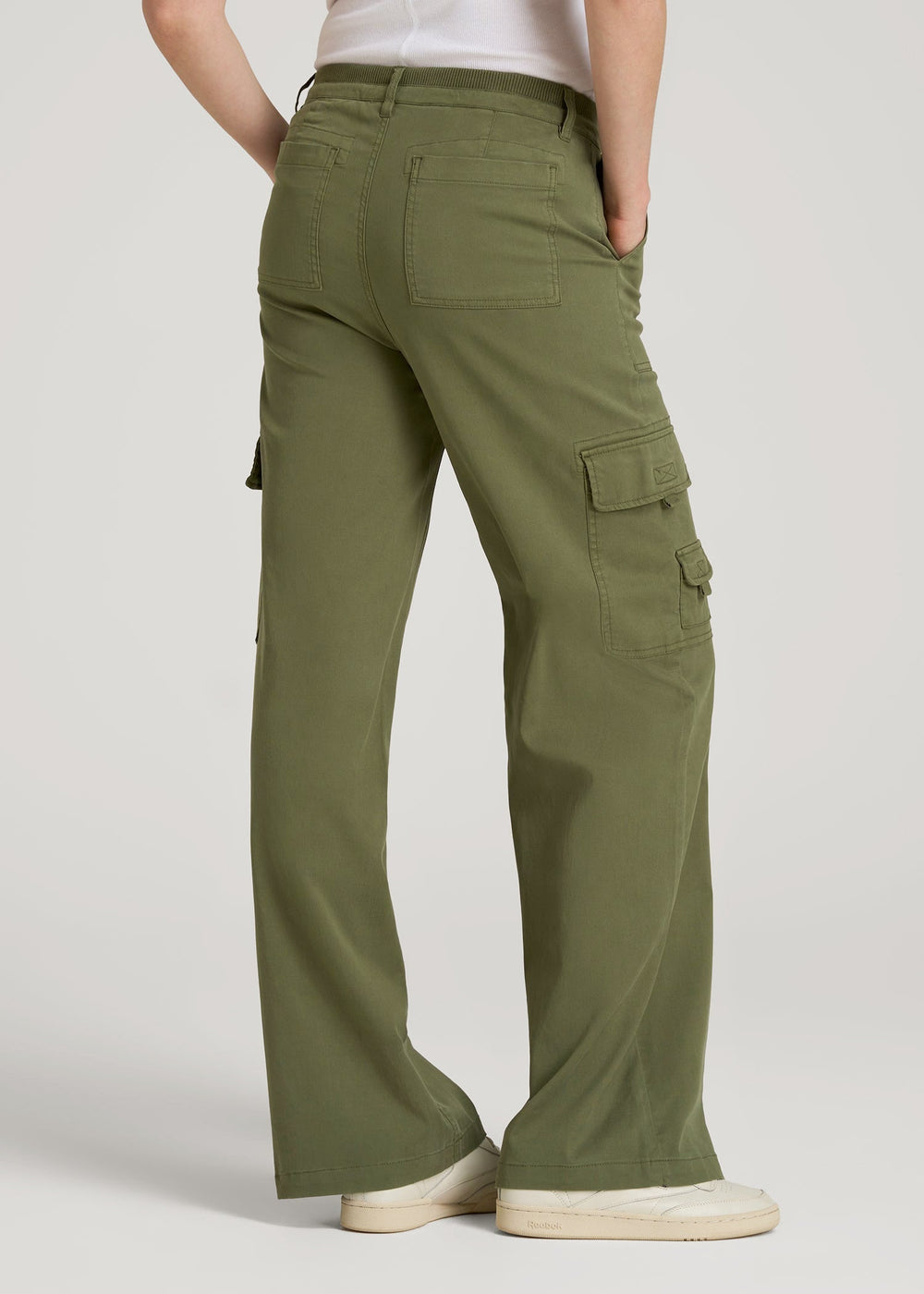 American Tall Discount | Garment Dyed Wide Leg Cargo Pants for Tall Women in Bright Olive