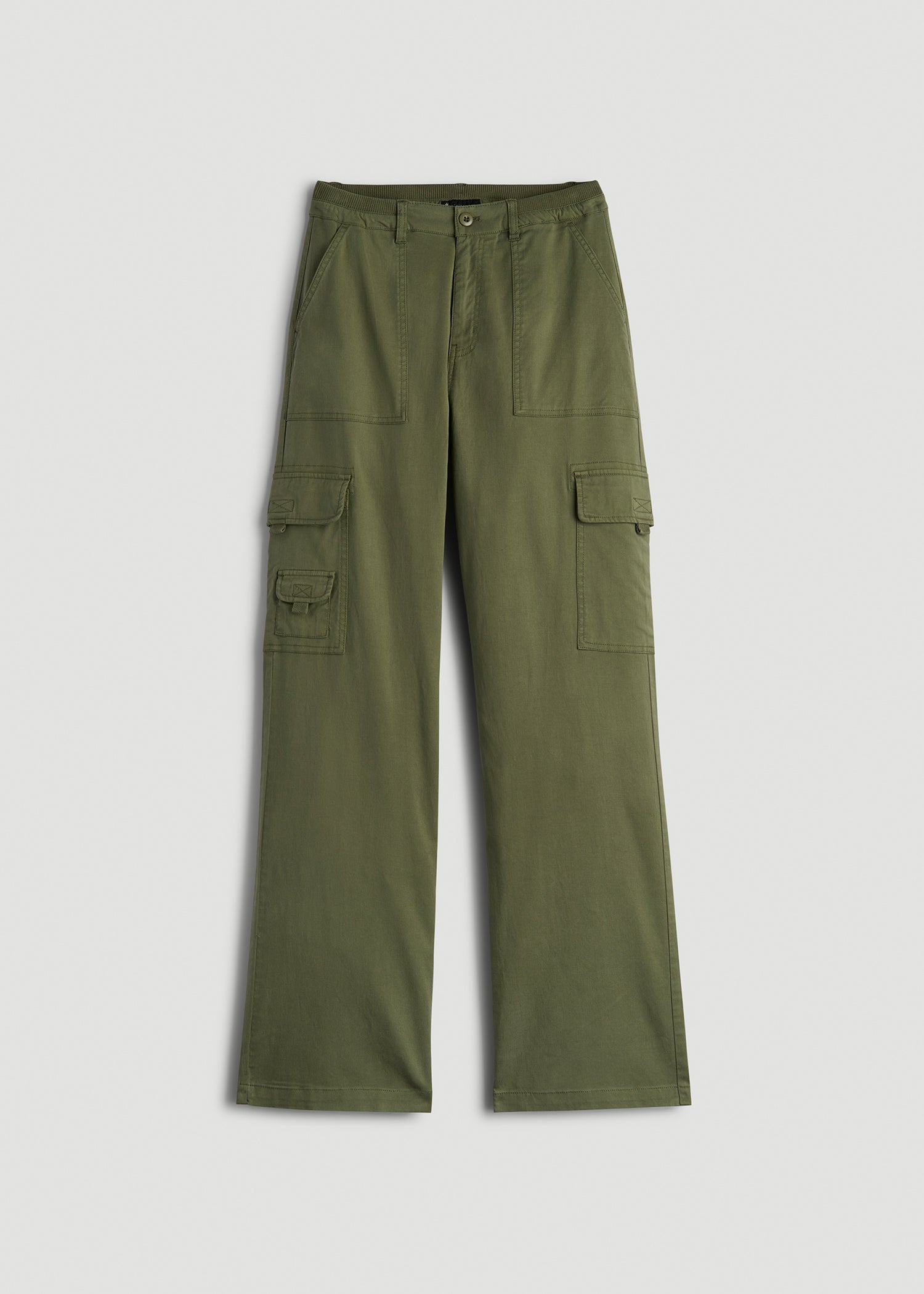 American Tall Discount | Garment Dyed Wide Leg Cargo Pants for Tall Women in Bright Olive