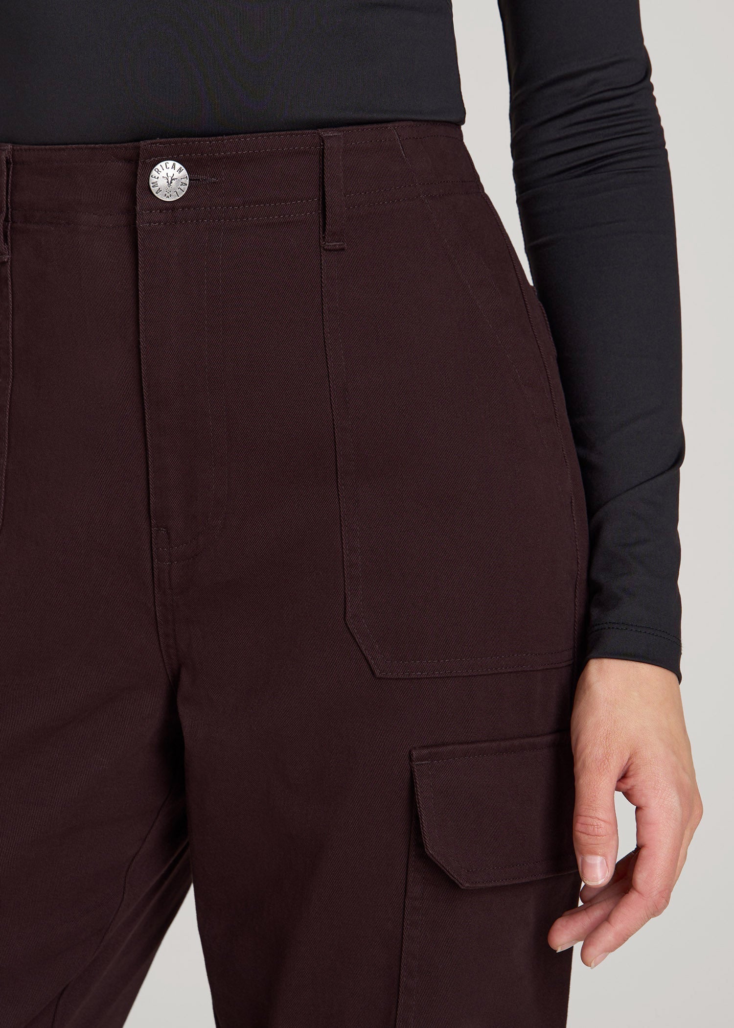American Tall Outlet | Straight Leg Cargo Chino Pants for Tall Women in Oxblood