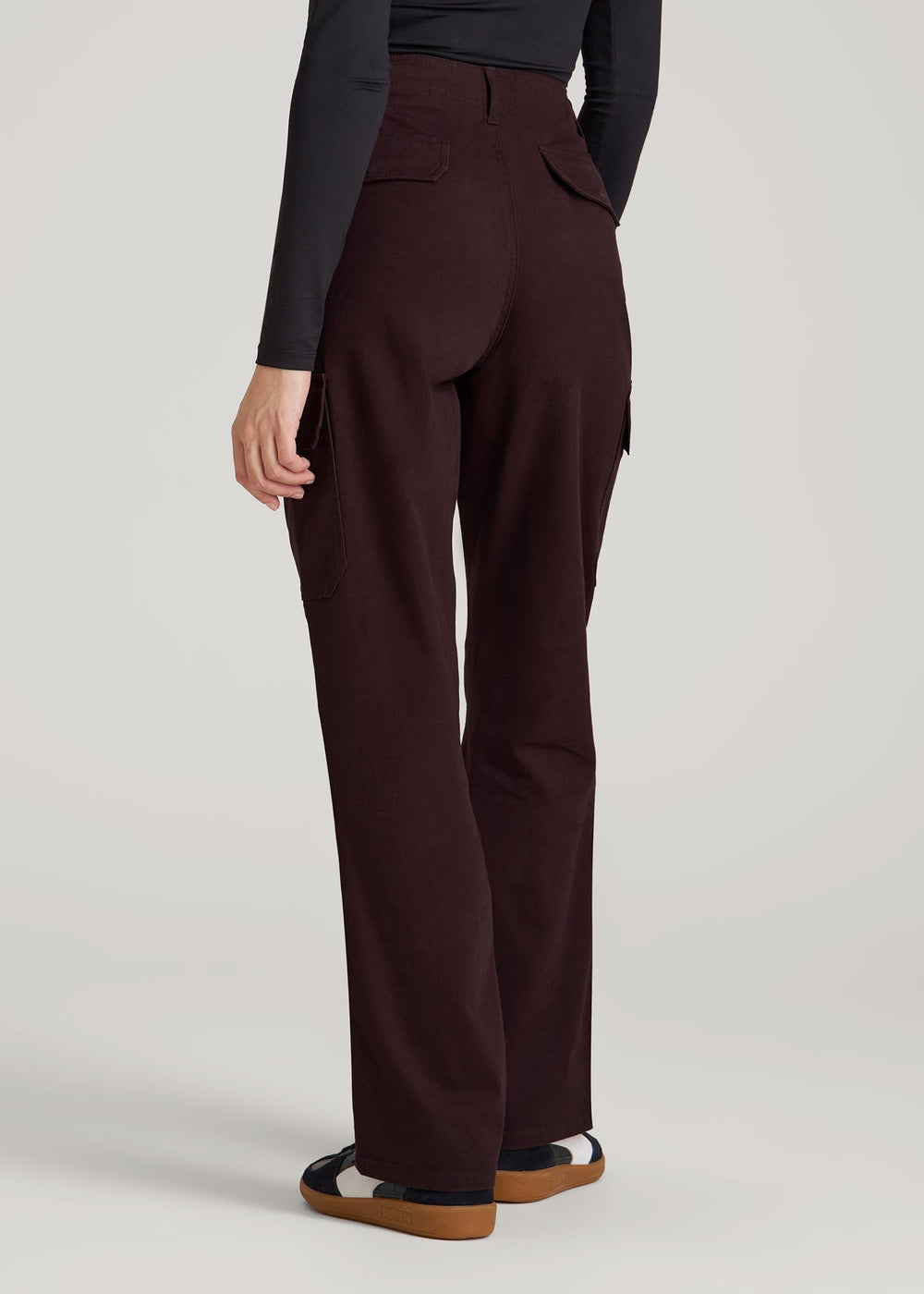 American Tall Outlet | Straight Leg Cargo Chino Pants for Tall Women in Oxblood