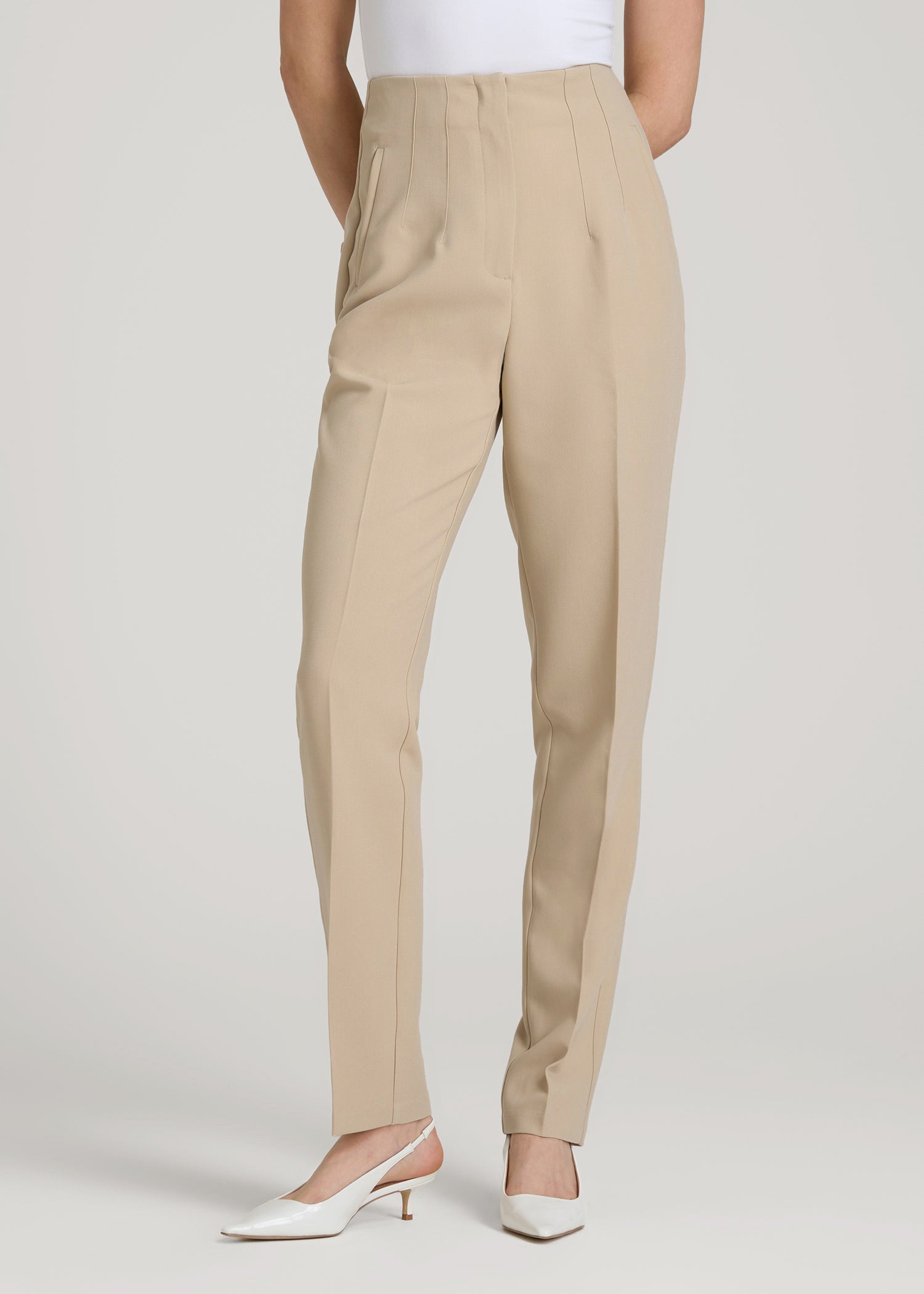American Tall For Sale | High Rise Pants with Darts for Tall Women in Light Camel