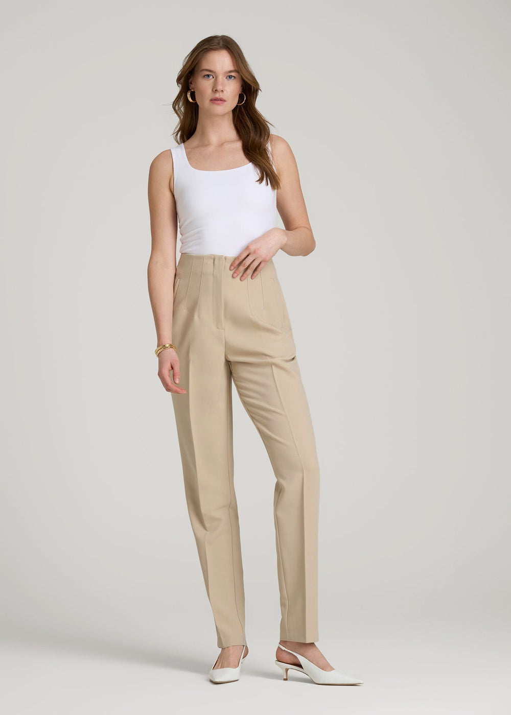 American Tall For Sale | High Rise Pants with Darts for Tall Women in Light Camel