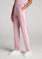American Tall Discount | Pull On Tuxedo Stripe Pants for Tall Women in Pink Peony and White Alyssum